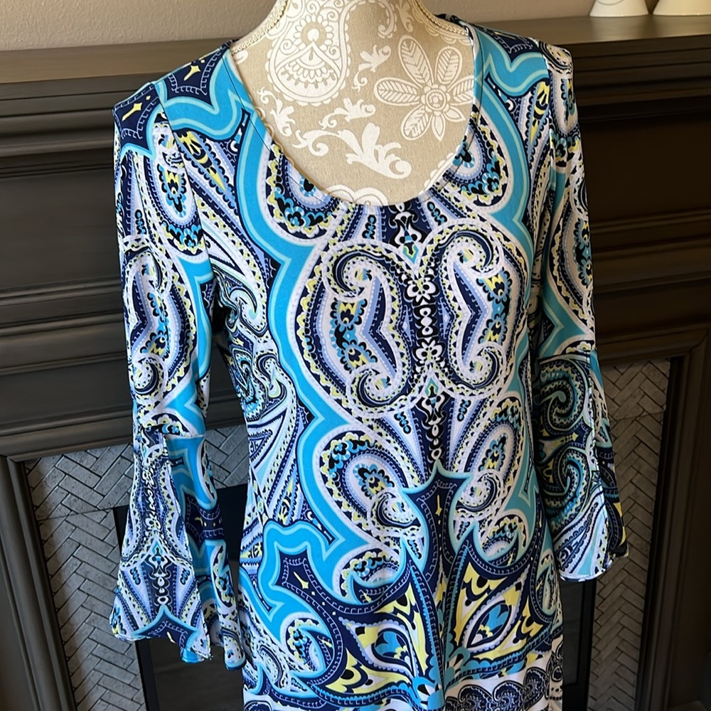 Msk Petite Patterned Dress With Split Bell Sleeve… - image 2